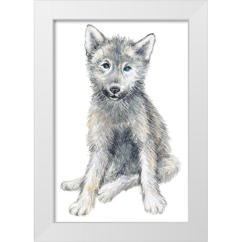 Baby Coyote White Modern Wood Framed Art Print by Markelova, Elena