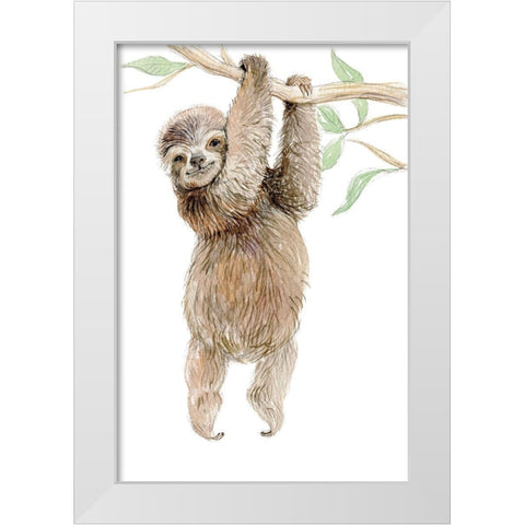 Baby Sloth White Modern Wood Framed Art Print by Markelova, Elena