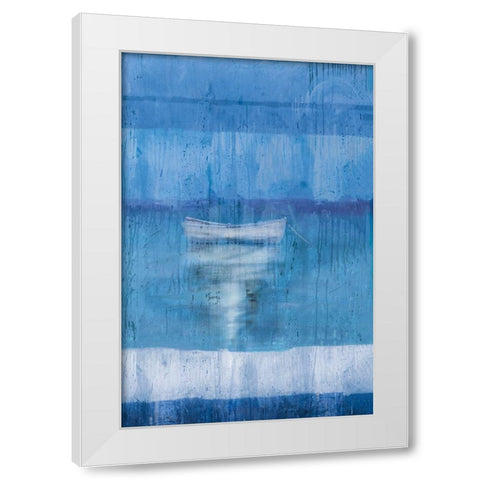 Blue Boat White Modern Wood Framed Art Print by Wiley, Marta G.