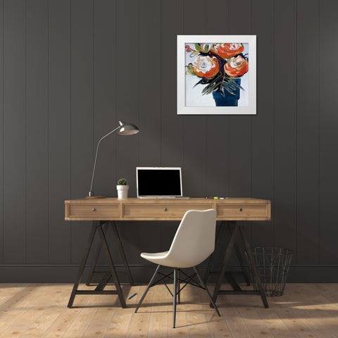 A Pot Of Blooms White Modern Wood Framed Art Print by Fitzsimmons, A.