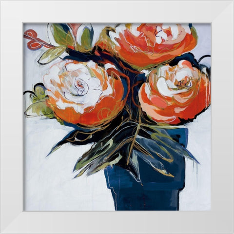 A Pot Of Blooms White Modern Wood Framed Art Print by Fitzsimmons, A.