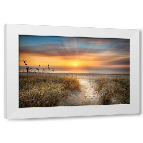 Sandy Walk At The Dunes White Modern Wood Framed Art Print by Celebrate Life Gallery