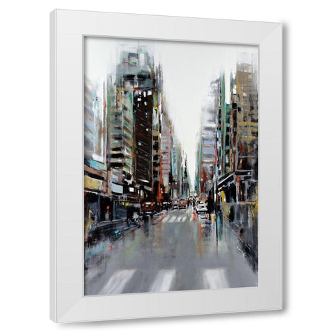 Bustling City White Modern Wood Framed Art Print by Kadmiri, Aziz