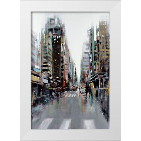 Bustling City White Modern Wood Framed Art Print by Kadmiri, Aziz