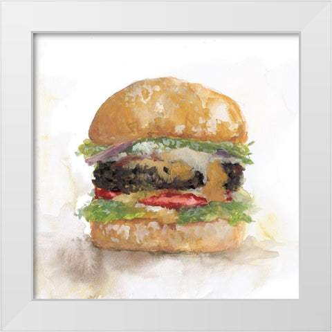 Burger White Modern Wood Framed Art Print by Studio Pasion-Fox