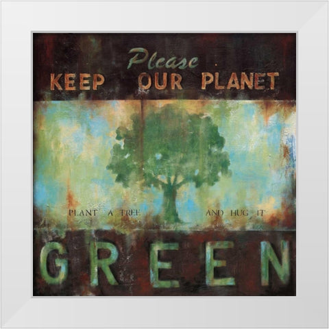 Green Planet White Modern Wood Framed Art Print by Pasion, Wani