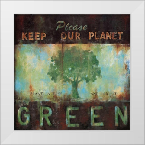 Green Planet White Modern Wood Framed Art Print by Pasion, Wani