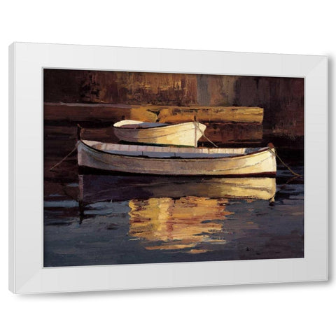 Barcas al Atardecer White Modern Wood Framed Art Print by Romeu, Poch