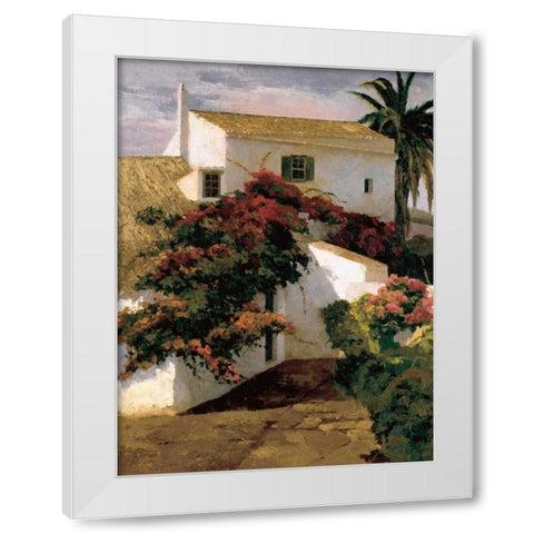 Courtyard Blossoms White Modern Wood Framed Art Print by Romeu, Poch