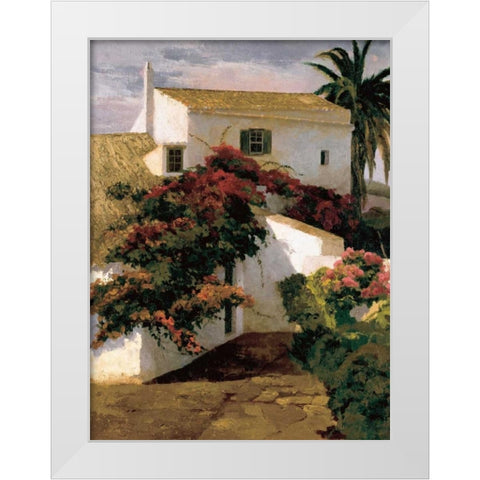 Courtyard Blossoms White Modern Wood Framed Art Print by Romeu, Poch