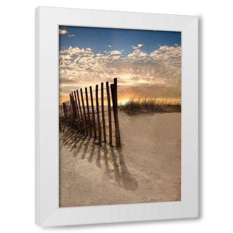 Dune Fence at Sunrise White Modern Wood Framed Art Print by Celebrate Life Gallery