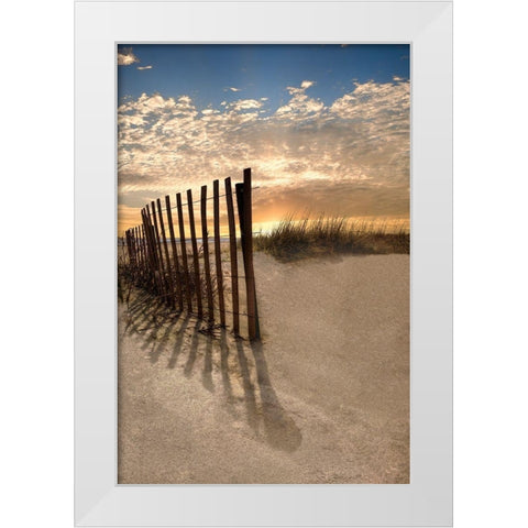 Dune Fence at Sunrise White Modern Wood Framed Art Print by Celebrate Life Gallery