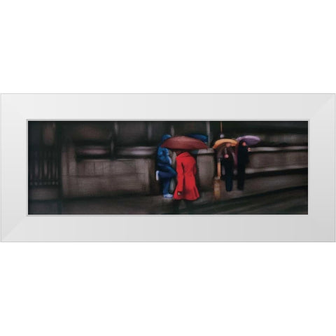 Down On The Street White Modern Wood Framed Art Print by Visa, Xavier