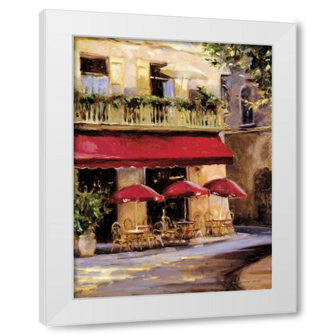 Three Red Umbrellas White Modern Wood Framed Art Print by Wicks, Keith