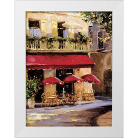 Three Red Umbrellas White Modern Wood Framed Art Print by Wicks, Keith