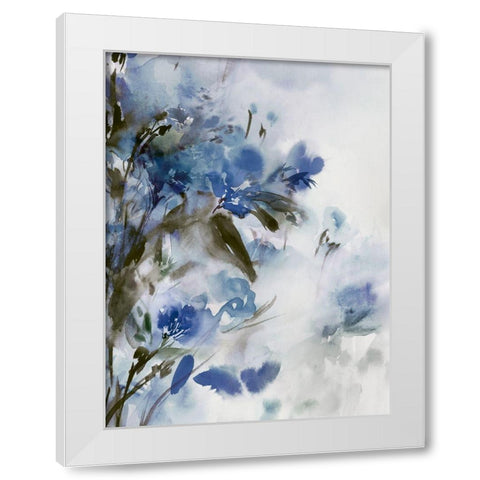Blue Flowers II White Modern Wood Framed Art Print by Aria K