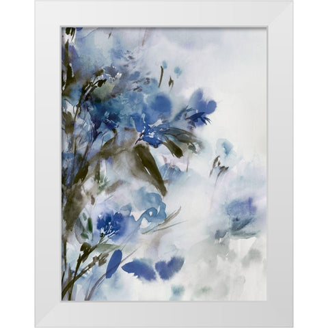 Blue Flowers II White Modern Wood Framed Art Print by Aria K
