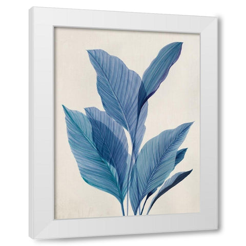 Blue Palm Leaves I  White Modern Wood Framed Art Print by Aria K