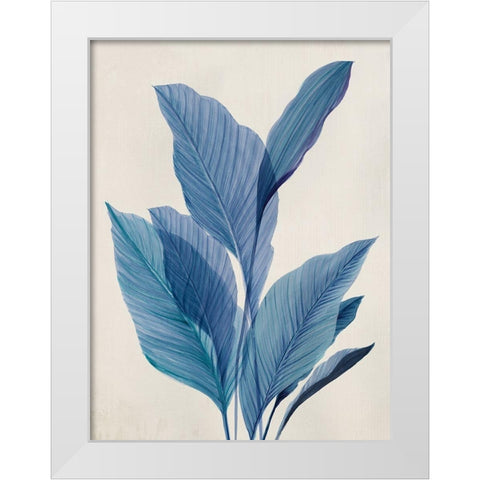 Blue Palm Leaves I  White Modern Wood Framed Art Print by Aria K