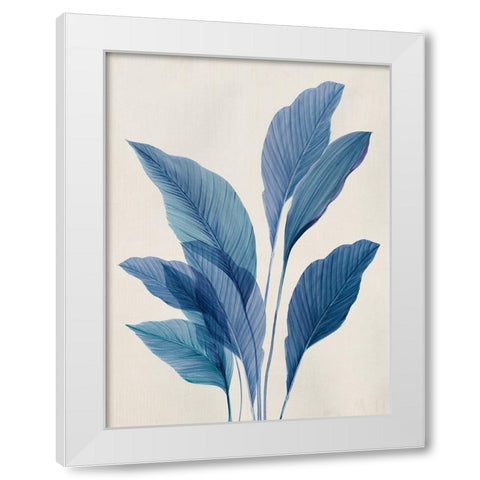 Blue Palm Leaves II White Modern Wood Framed Art Print by Aria K