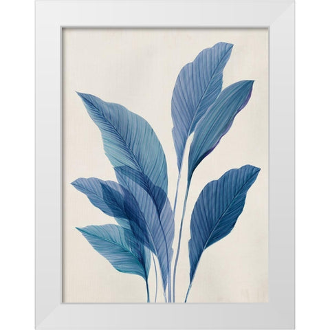 Blue Palm Leaves II White Modern Wood Framed Art Print by Aria K