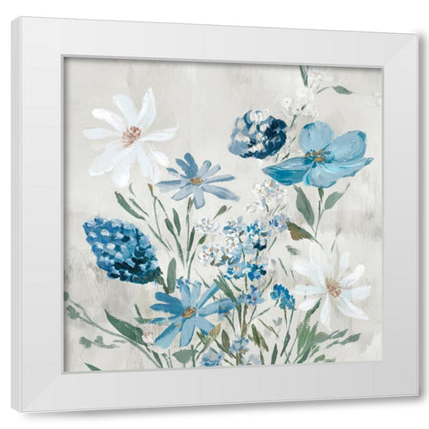 Blue Wild Flowers White Modern Wood Framed Art Print by Aria K