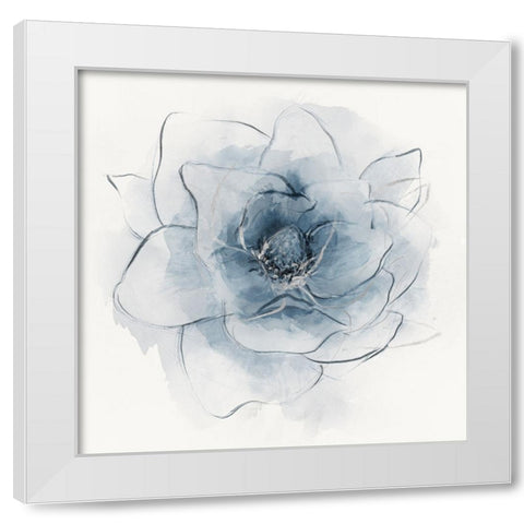 Blue Line Floral I White Modern Wood Framed Art Print by Aria K