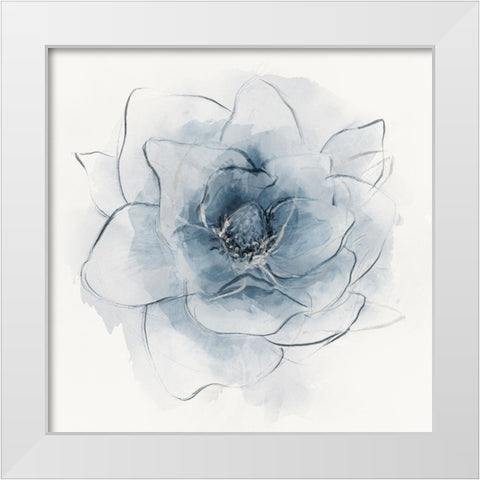 Blue Line Floral I White Modern Wood Framed Art Print by Aria K