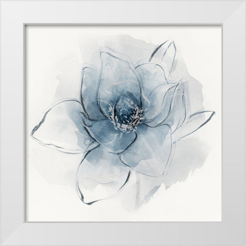 Blue Line Floral II White Modern Wood Framed Art Print by Aria K