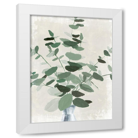 Green Leaves Vase II White Modern Wood Framed Art Print by Aria K