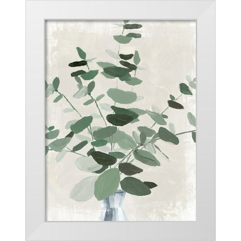 Green Leaves Vase II White Modern Wood Framed Art Print by Aria K