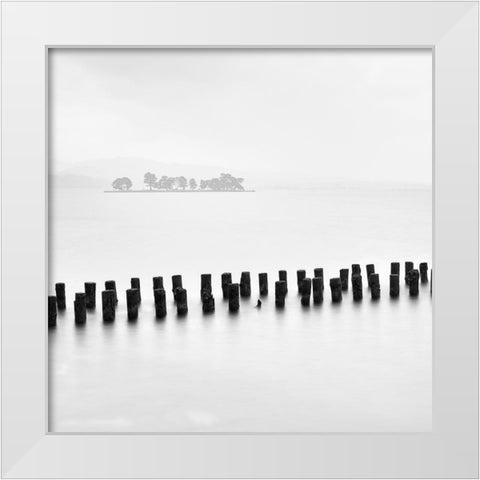 Island and Tree White Modern Wood Framed Art Print by Praxis Studio