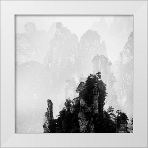 Misty Mountains I White Modern Wood Framed Art Print by Praxis Studio