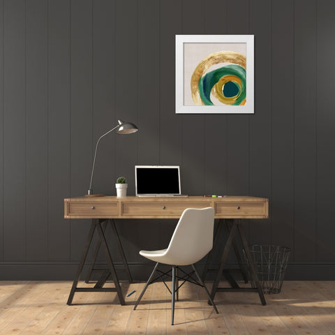 Green Metalic Circle II White Modern Wood Framed Art Print by Peal, Emma