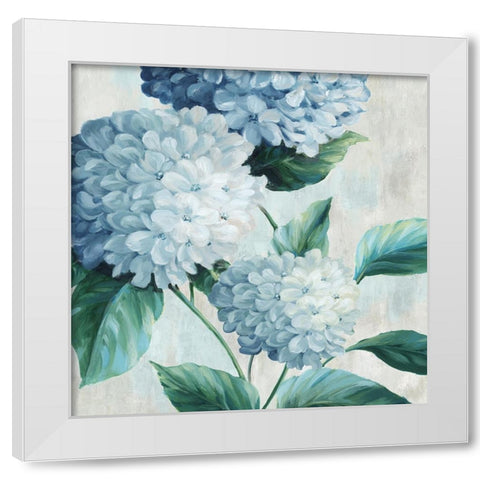 Blue Hydrangea Blooms I White Modern Wood Framed Art Print by Black, Alex