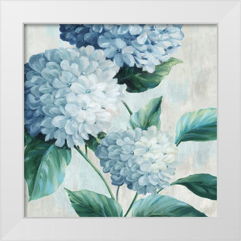Blue Hydrangea Blooms I White Modern Wood Framed Art Print by Black, Alex
