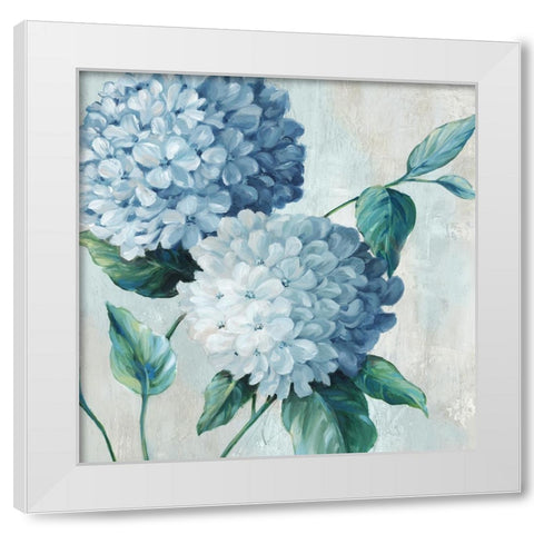 Blue Hydrangea Blooms II White Modern Wood Framed Art Print by Black, Alex