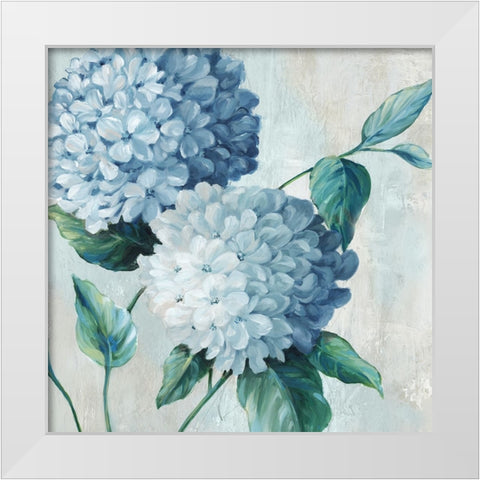 Blue Hydrangea Blooms II White Modern Wood Framed Art Print by Black, Alex