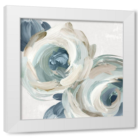 Brsuh Stroke Blue Flowers White Modern Wood Framed Art Print by Black, Alex