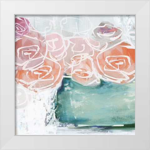 Pink Flowers in Pot White Modern Wood Framed Art Print by Black, Alex
