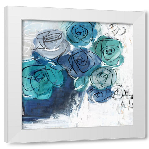 Blue Flowers in Pot White Modern Wood Framed Art Print by Black, Alex