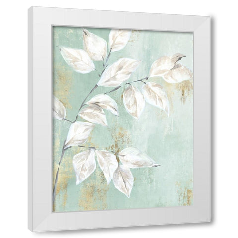 Soft Green Leaves White Modern Wood Framed Art Print by Black, Alex