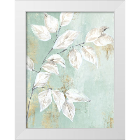 Soft Green Leaves White Modern Wood Framed Art Print by Black, Alex