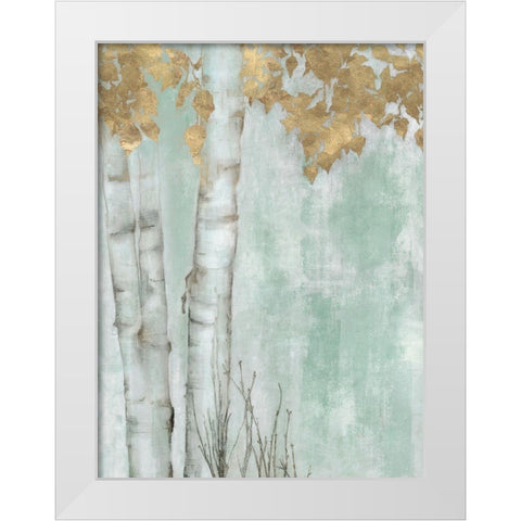 Golden Leaves I White Modern Wood Framed Art Print by Hawksley, Beverley