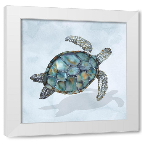 Blue Sea Turtle I White Modern Wood Framed Art Print by Errico And Slyp