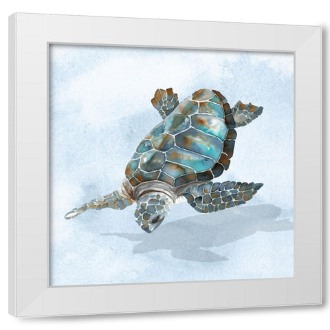 Blue Sea Turtle II White Modern Wood Framed Art Print by Errico And Slyp