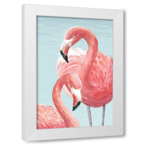 Majestic Flamingos White Modern Wood Framed Art Print by Jacob Q