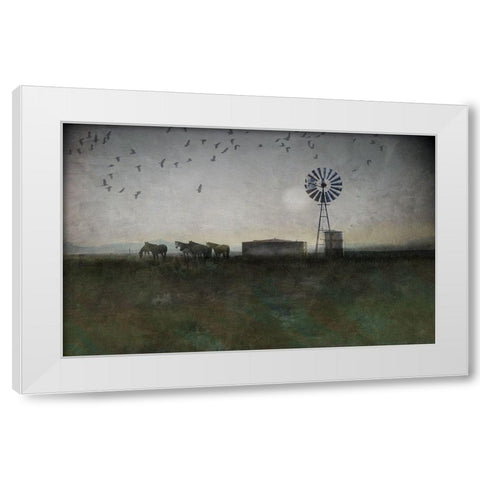 Horse and Crows White Modern Wood Framed Art Print by Vest, Chris