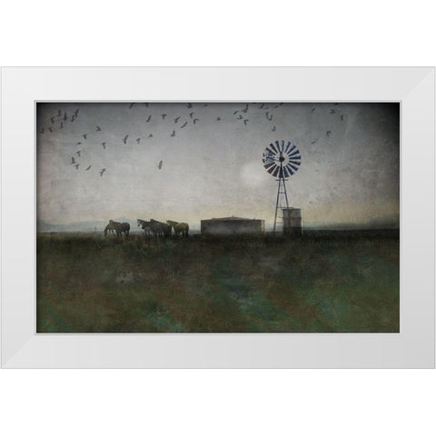 Horse and Crows White Modern Wood Framed Art Print by Vest, Chris