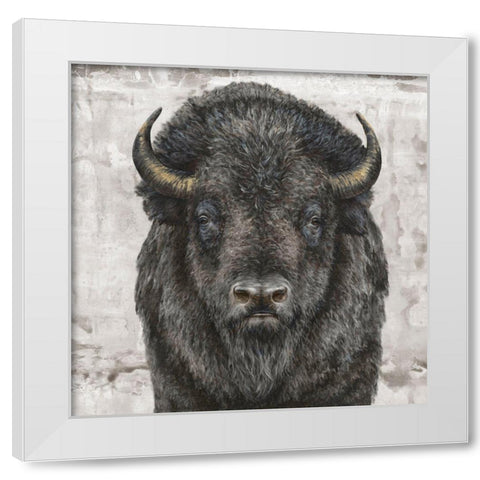 Bison Presence  White Modern Wood Framed Art Print by Perejogina, Dina